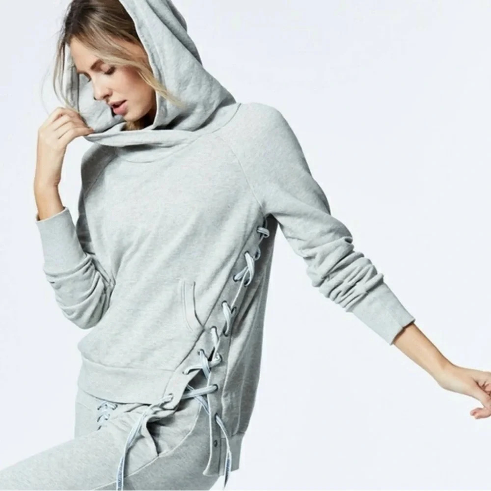 NSF Grey Asymmetrical Tie Up Sides Hoodie Sweatshirt Size XS